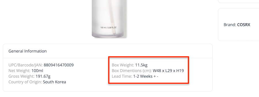Packing details on product page