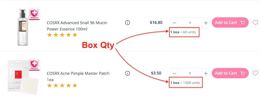 Box quantity screenshot